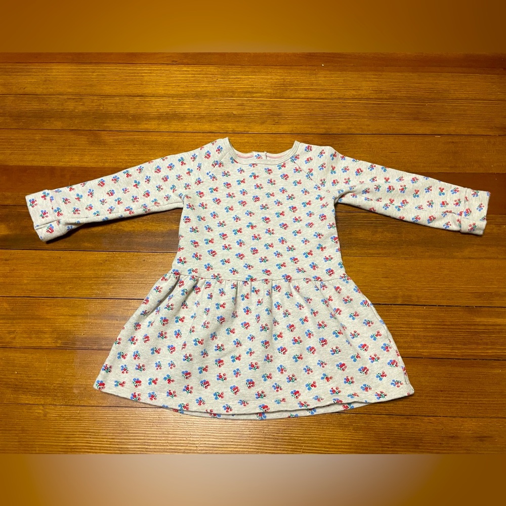 Baby Boden White & Pink Floral Sweatshirt Dress Size 2-3 Years